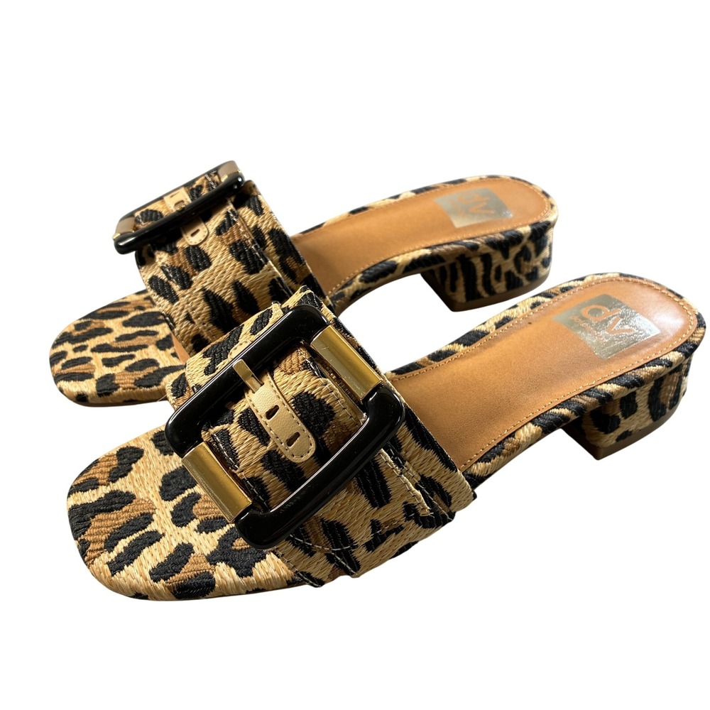 DV by Dolce Vita Neeva Leopard Print Buckle Slide Sandals Low Block Heel 7.5 M